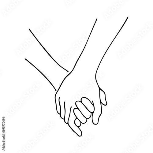 Dibujo minimalista con líneas de dos manos cogidas para tarjetas y felicitaciones de San Valentín