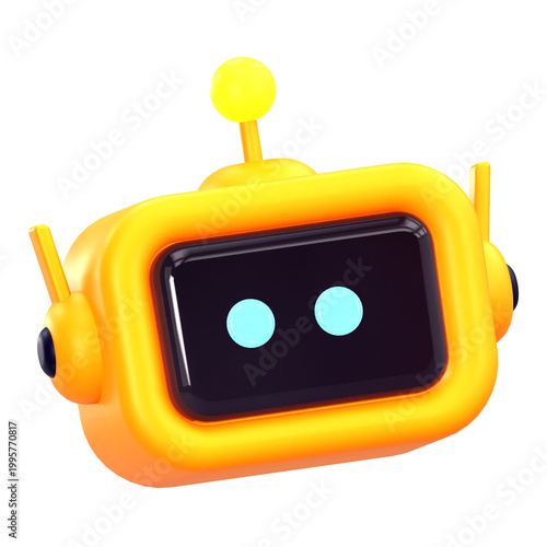 3D rendering of a cute yellow robot head representing an artificial intelligence chatbot