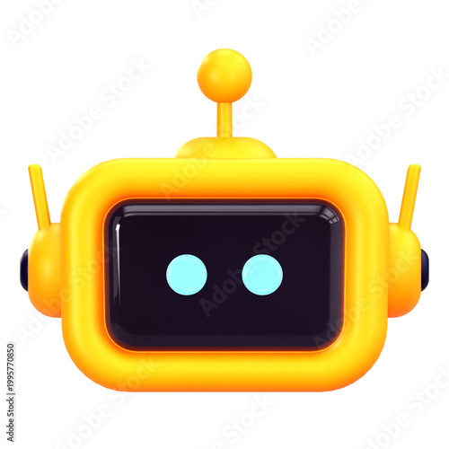 3D rendering of a cute yellow robot head representing an artificial intelligence chatbot