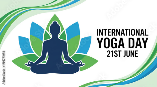 Illustration of international yoga day illustration with a person meditating on a lotus flower