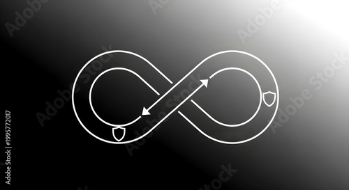 Infinity Symbol with Security Shield Icons on Dark Gradient Background