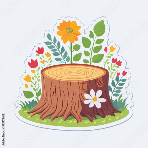 Tree Stump with Flowers and Greenery