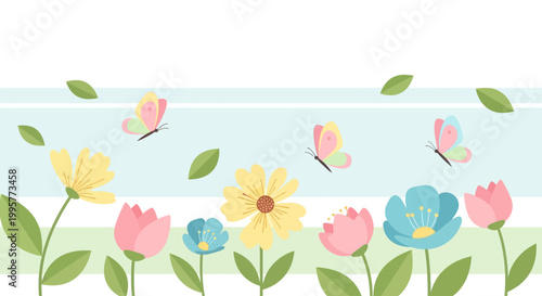 Colorful flowers with green leaves blooming.