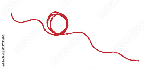Red yarn with thin tangled line. Simple hand drawn vector illustration