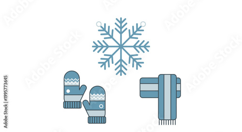Blue mittens and snowflake winter.
