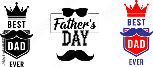 Father's day graphic with crowns mustaches and 'best dad' silhouette designs