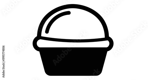 Simple black and white icon of a cupcake or muffin in a wrapper