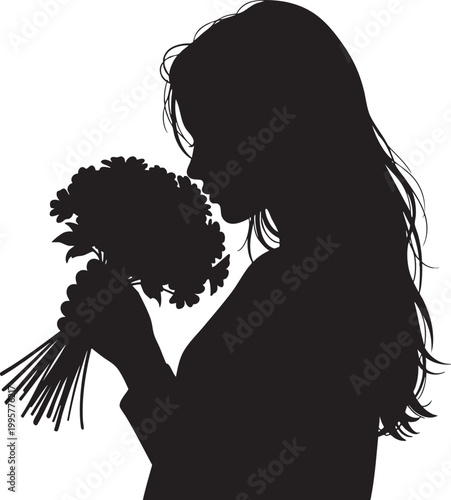 Woman smelling flowers with long hair young woman flower arrangement smelling