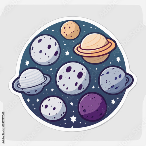 Cartoon Planets and Stars in Space