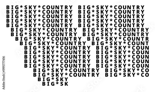 Bild auf Leinwand Typographic Map of the State Montana (USA) with a pattern of capital letters sho