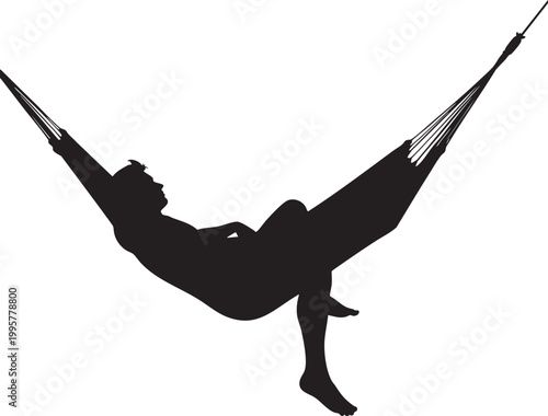 Silhouette of person relaxing and resting in a comfortable hammock