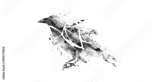 Abstract watercolor painting of a crow in flight.