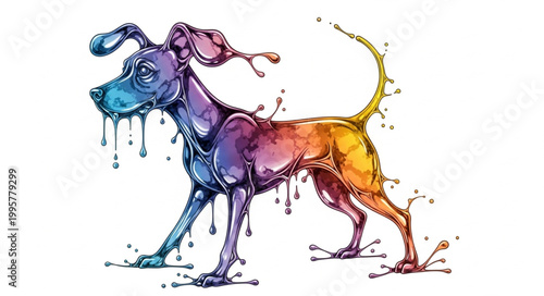 Colorful abstract dog made of liquid paint splashes.
