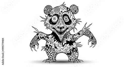 Creepy Panda Illustration with Intricate Patterns.