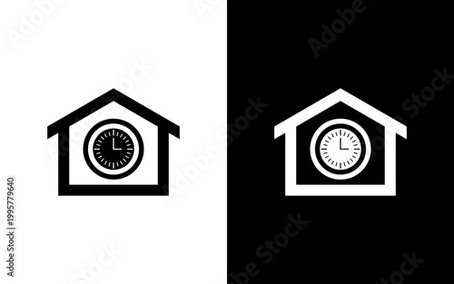 Home Clock Logo Minimalist House Time Management and Property Symbol