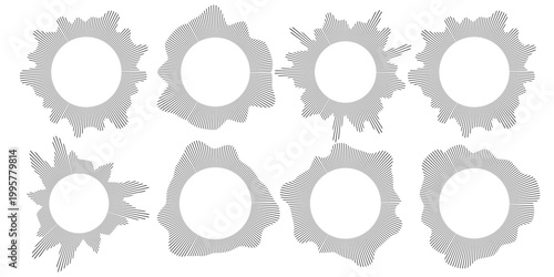 Concentric circular frames with soundwave ripples. Round sonar wave signal shapes. Vector illustration