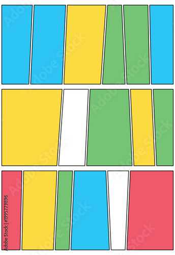 Comic Book Panel Background Layout for Storytelling Pages, Graphic Novel Scenes, Webcomics, Anime or Manga Art, Colorful Vector Template with Empty Frames for Action, Dialogue and Visual Narrative Des