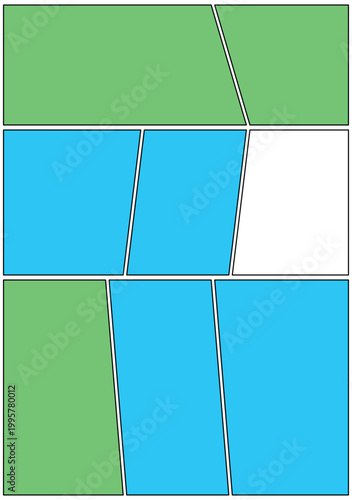 Blank Comic Strip Template in Pop Art Style with Empty Panels for Storytelling & Graphic Novel Creation, Ideal for Manga, Cartooning, Webcomics & Visual Narrative Design; Vibrant Colors, Comic Layout,