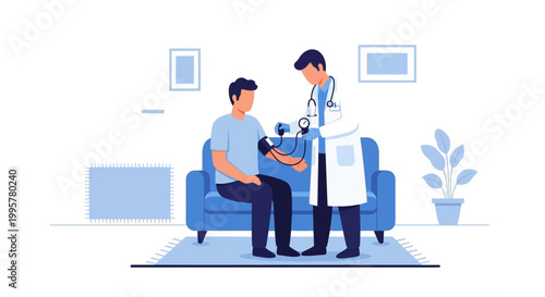 Doctor checking patient's blood pressure at home, healthcare concept