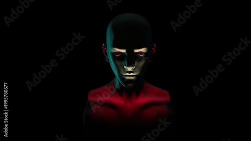A hollow mannequin style humanoid clone in the darkness.