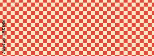 Checkerboard red background, pattern grid. Retro psychedelic checkered wallpaper. Wavy groovy chessboard surface. Distorted geometric grid