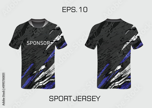 Sublimation print sports jersey design with dark grunge pattern and purple accents.