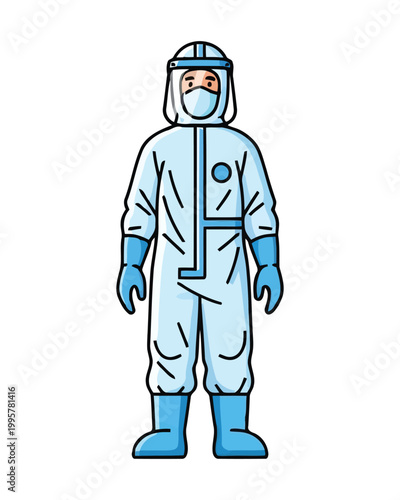 Person Wearing Full Protective Hazmat Suit Illustration.