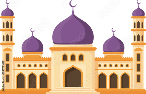 Grand Mosque with Purple Dome Flat Vector Illustration