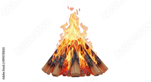 Vector illustration of burning campfire with logs on a transparent background