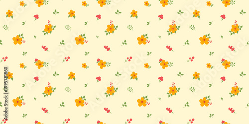 Konstfotografi Seamless floral pattern with tiny flowers on white background
