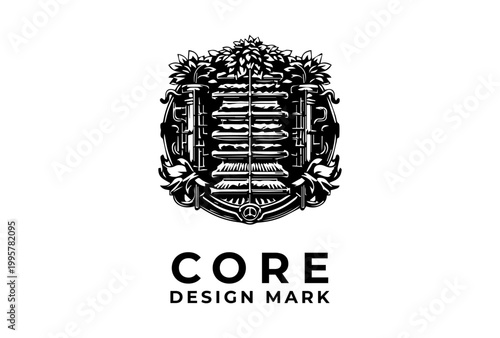 Vertical Farming Layer System Icon Presented As Black Vintage Logo Sketch Engraving Vector Illustration For Indoor Agriculture And Agritech Design