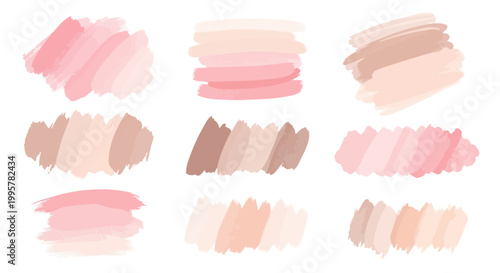 Variety of makeup swatches on white.