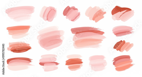 Various shades of pink lipstick swatches.