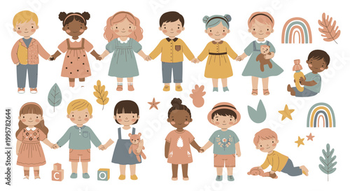 Diverse group of happy children together.