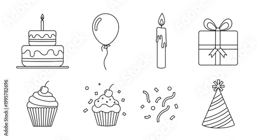 Birthday Celebration Party Icon Set.