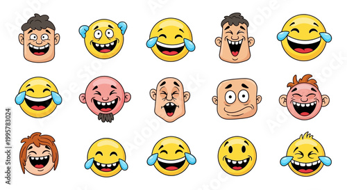 Collection of laughing emoticon faces.