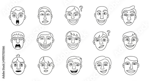 Variety of Human Facial Expressions Closeup.