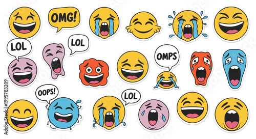 Collection of laughing emoticon faces.