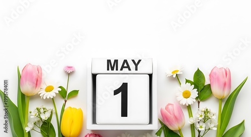 May 1 international workers' day calendar with flowers