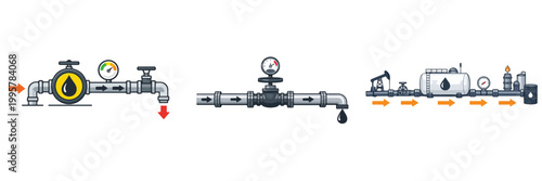 Oil pipeline network vector. Vector, illustration, minimalist, icon, icon set