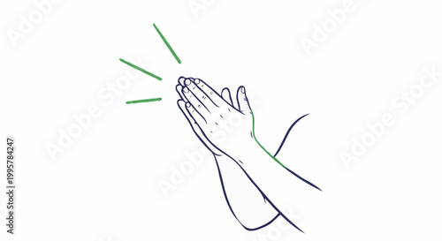 Hand drawn of hands clapping enthusiastically, demonstrating appreciation, celebration and applause. 