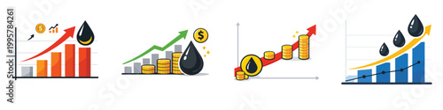 Vector graph of oil prices rising. Vector, illustration, minimalist, icon, icon set