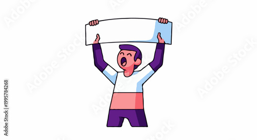 A person holding and showing a blank banner