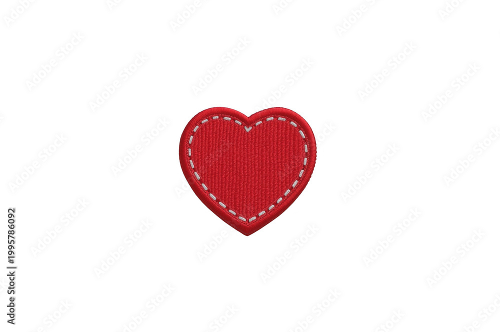 Fototapeta premium Red embroidered heart patch with dashed white border