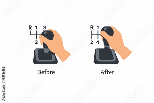 Comparison of gear shift patterns with caucasian hand illustrations