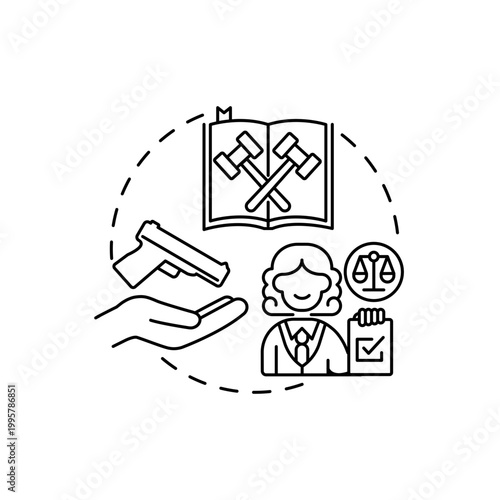 Constitutional right red gradient concept icon. Legislation for firearm ownership. Gun rights, weapon control idea thin line illustration. Vector isolated outline RGB color drawing