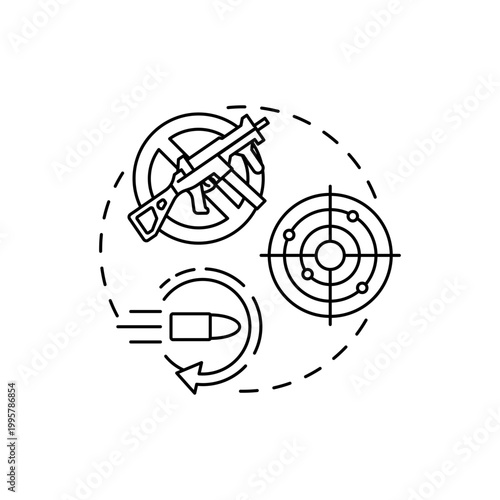 Ban assault weapons red gradient concept icon. Firearm regulation for caution. Violent crime prevention. Gun control idea thin line illustration. Vector isolated outline RGB color drawing