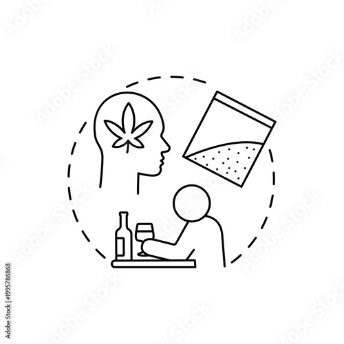 Alcoholism and substance abuse red gradient concept icon. Drug addiction. Narcotic dependence. Bad habit, unhealthy lifestyle idea thin line illustration. Vector isolated outline RGB color drawing