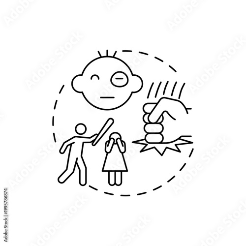 History of domestic violence red gradient concept icon. Violent behavior. Aggressive offense. Record of physical assault idea thin line illustration. Vector isolated outline RGB color drawing