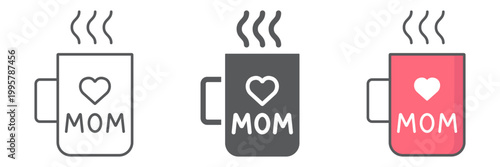 Mom cup line icon, love and utensil, inscription on mug sign, vector graphics, a linear pattern on a white background.